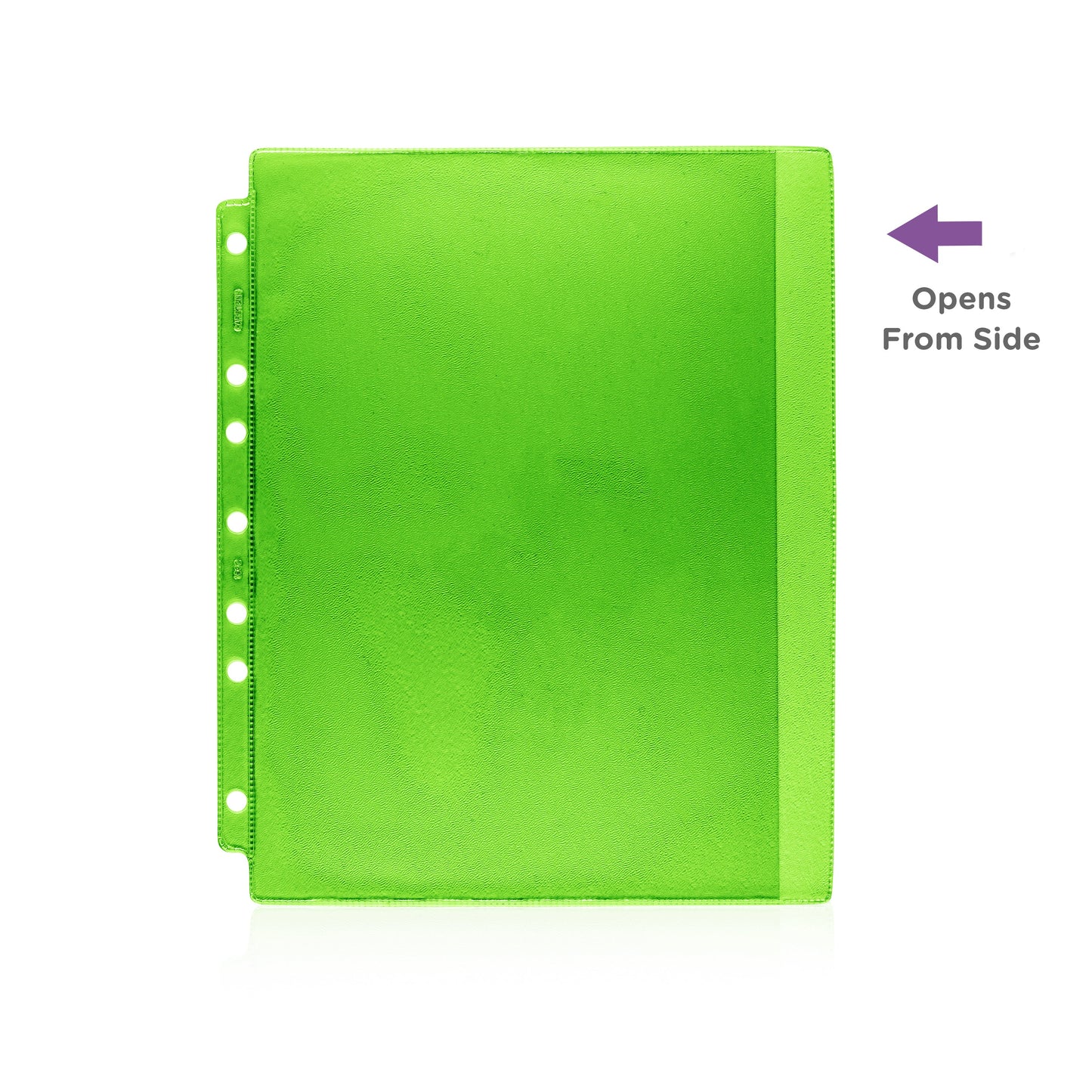 Green Tinted Sheet Protectors for Side Opening Ring Binders, Side Loading